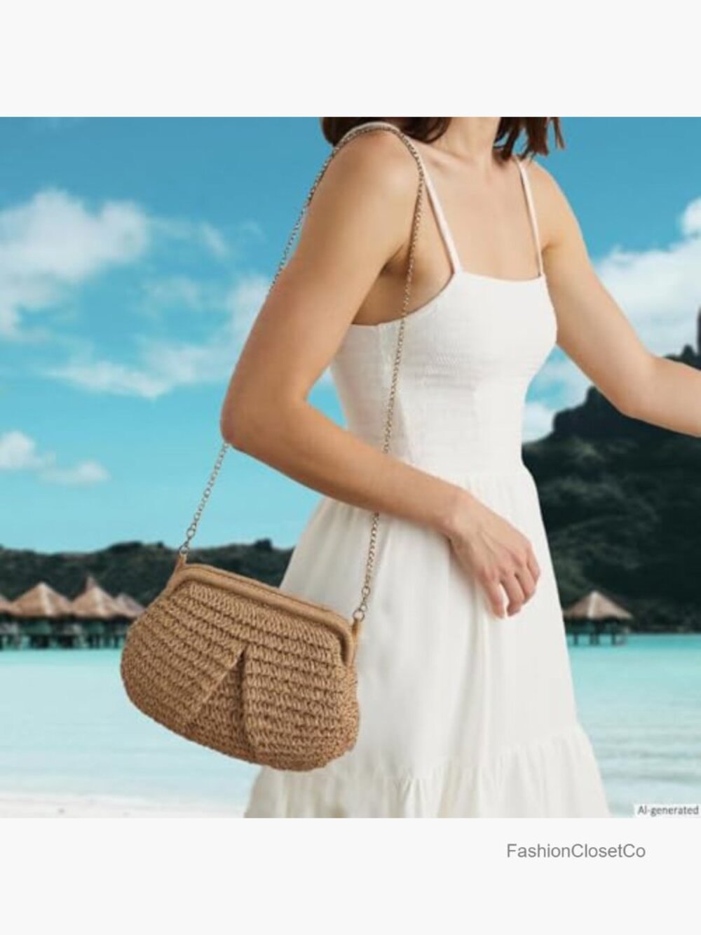 Woven Straw Clutch Crossbody Bag for Women Summer Beach Evening Handbag Boho - Picture 2 of 7